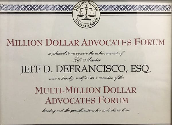 Million Dollar Advocates Forum Jeff DeFrancisco 